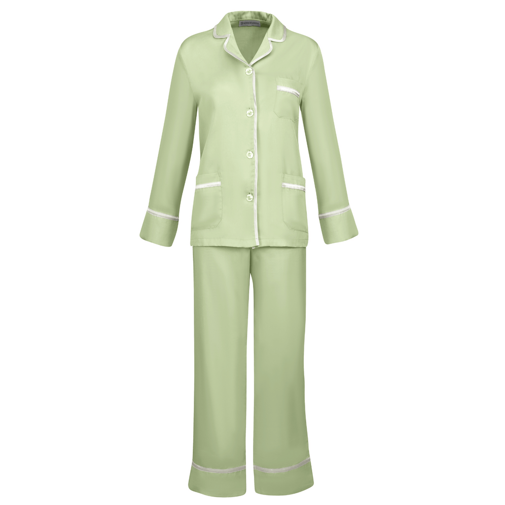 Demeter Womens Green Satin Pyjamas - Front | Bown of London