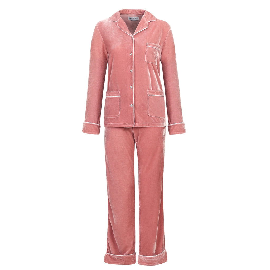 Ladies Pink Velvet Pyjamas Athena Pyjama Collection Bown of London