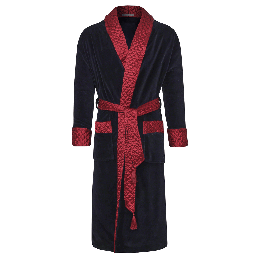 Mayfair Long Velvet Navy Smoking Jacket Robe