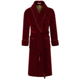 Donington Long Velvet Smoking Jacket in Burgundy