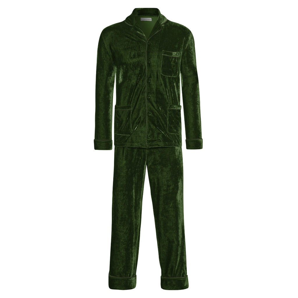 Hemes Mens Green Velvet Pyjamas - Front | Bown of London