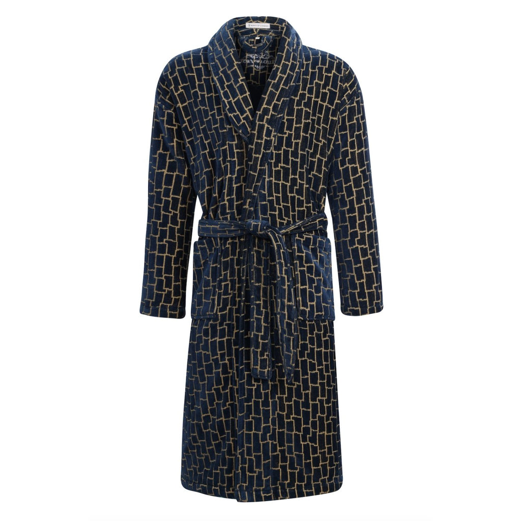 Agean Men's Patterned Dressing Gown - Front | Bown of London