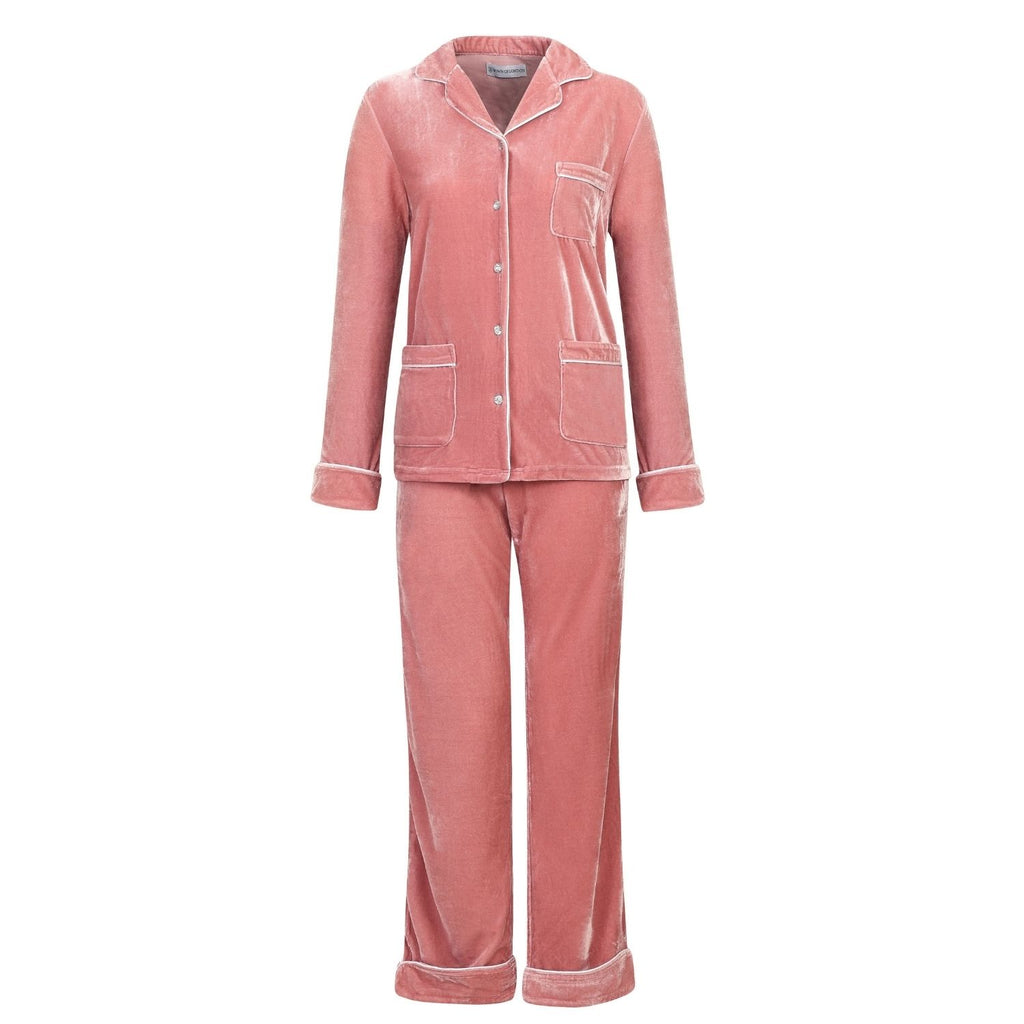 Athena Womens Pink Velvet Pyjamas - Front | Bown of London