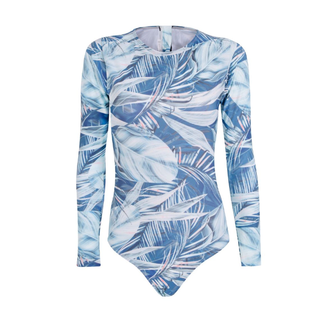 Silver Botanical Classic Longsleeve Swimsuit Front View