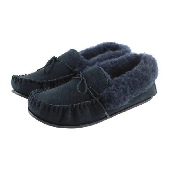 Ladies Hard-Sole Wool Moccasin – Navy product Image